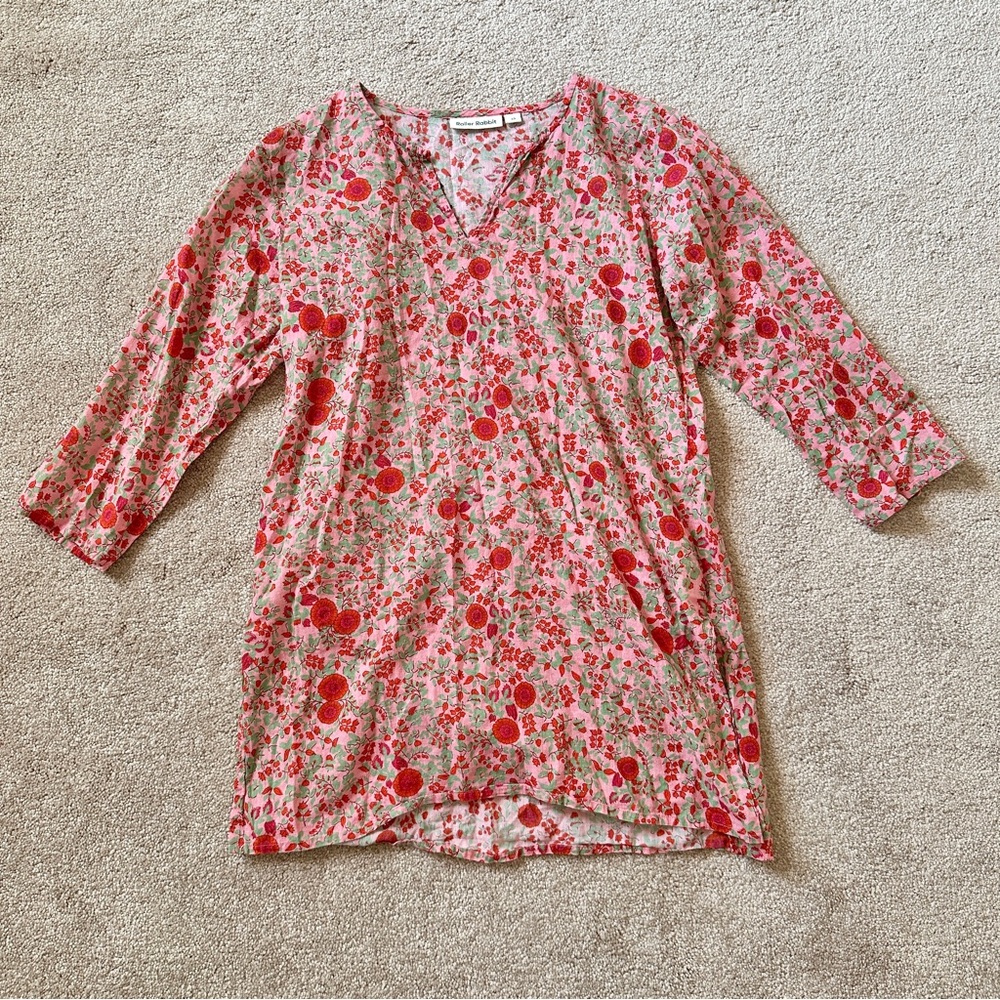 Roller Rabbit Pink Floral Three Quarter Sleeve Tunic